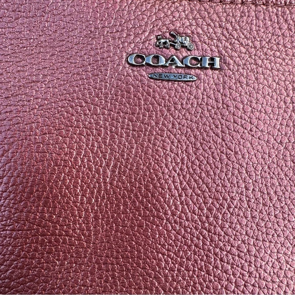 Coach Maroon metallic pebbled Wristlet Clutch EUC